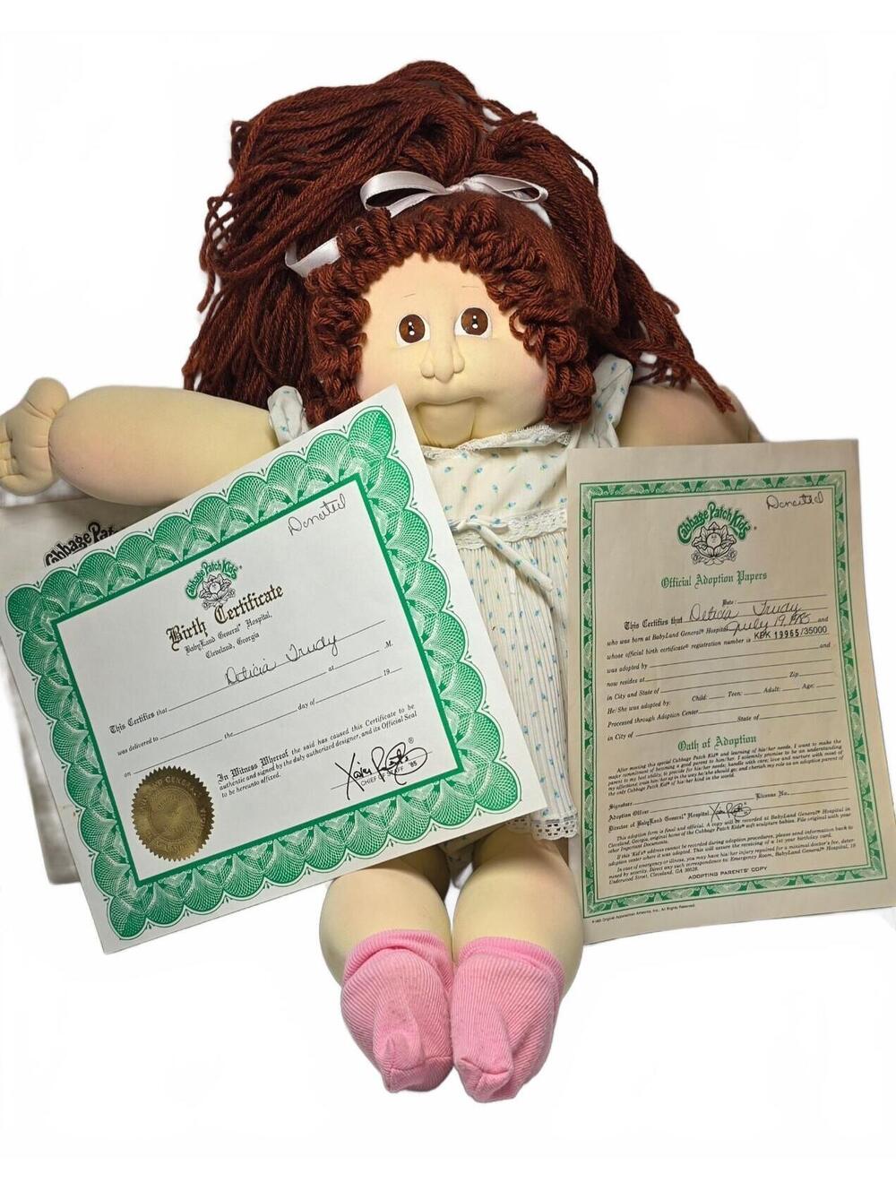 Vintage 1985 Cabbage Patch Kids 22" Doll w/Birth Certificate & Adoption Papers